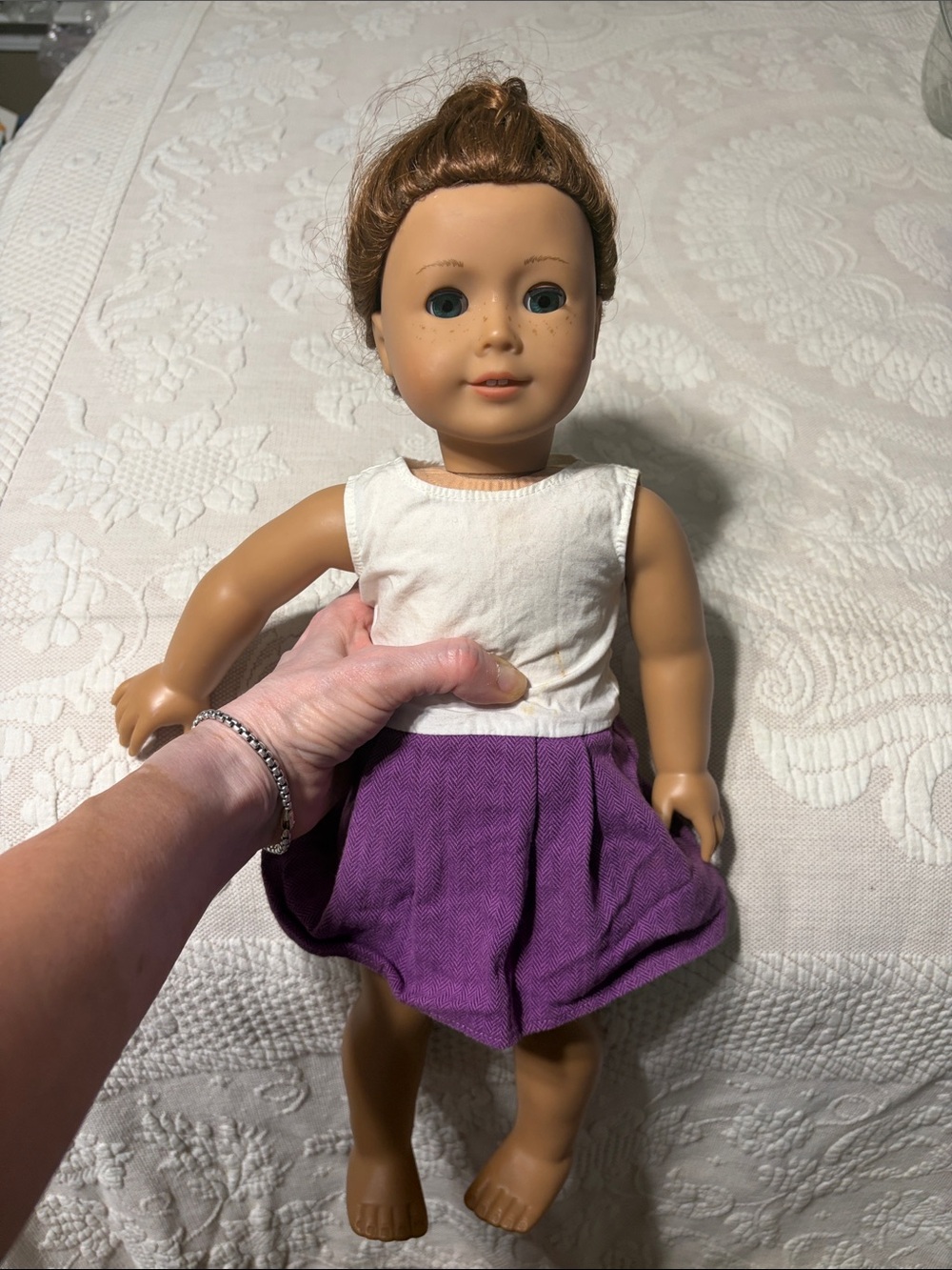 American Girl doll w/ Classic Purple Skirt Doll Outfit - White Top collectible